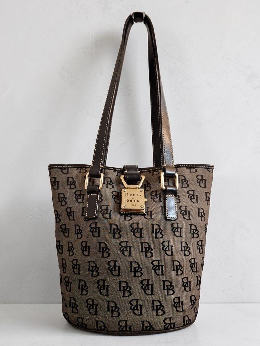 Dooney & Bourke Black Logo Canvas Bucket Tote Bag - Picture 3 of 17